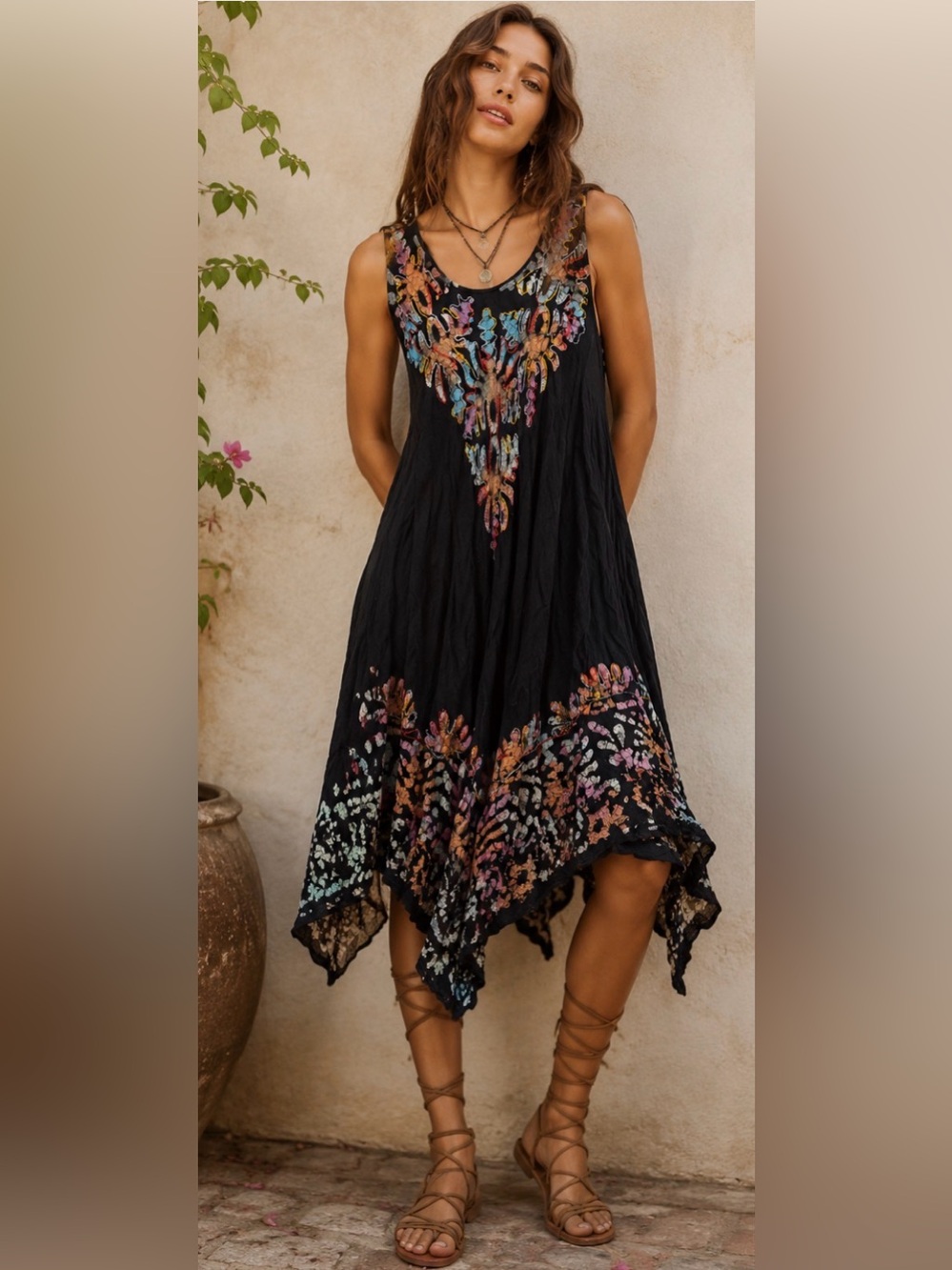 Y2K Boho Embroidered Festival Dress, Anthro Inspired, Free Size